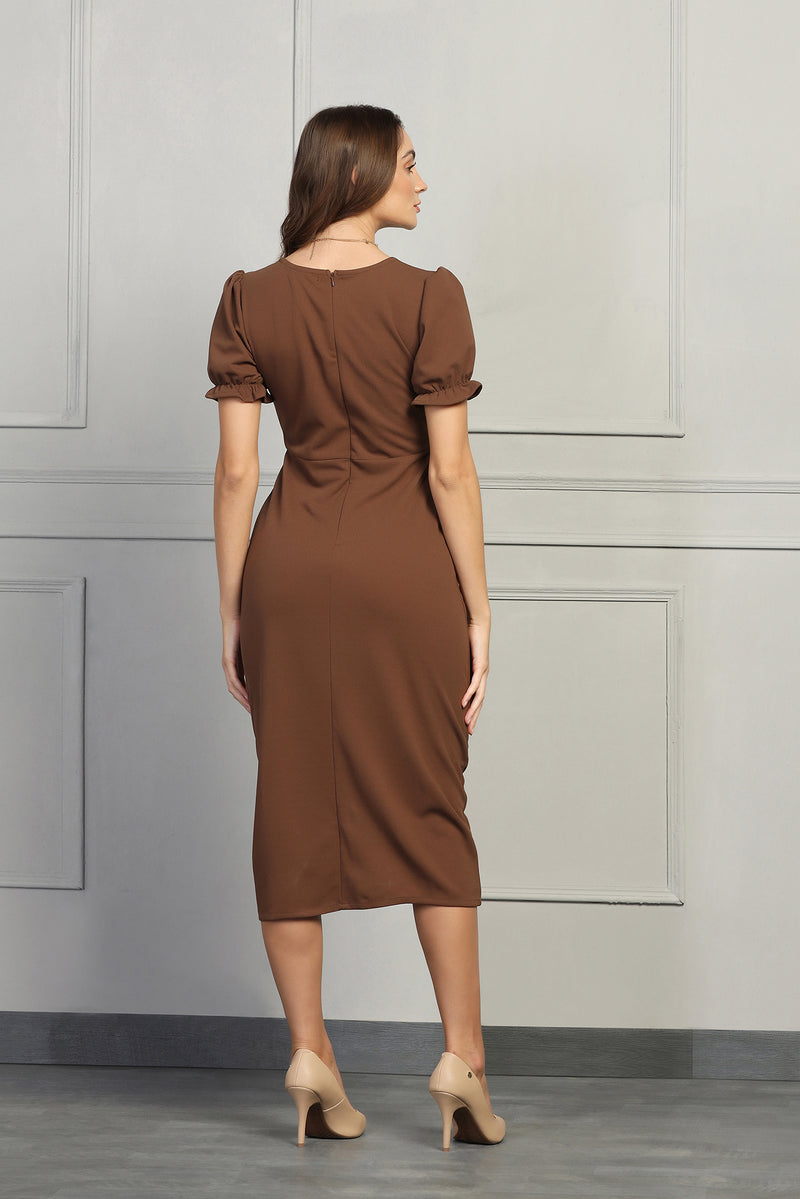 Sweetheart Buttoned Dress - Chocolate Brown - Starin