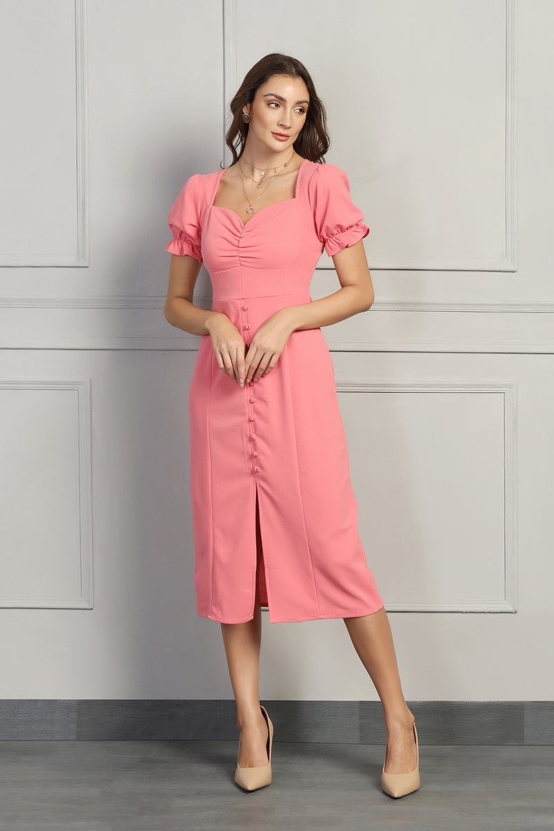 Sweetheart Buttoned Dress - Pink - Starin