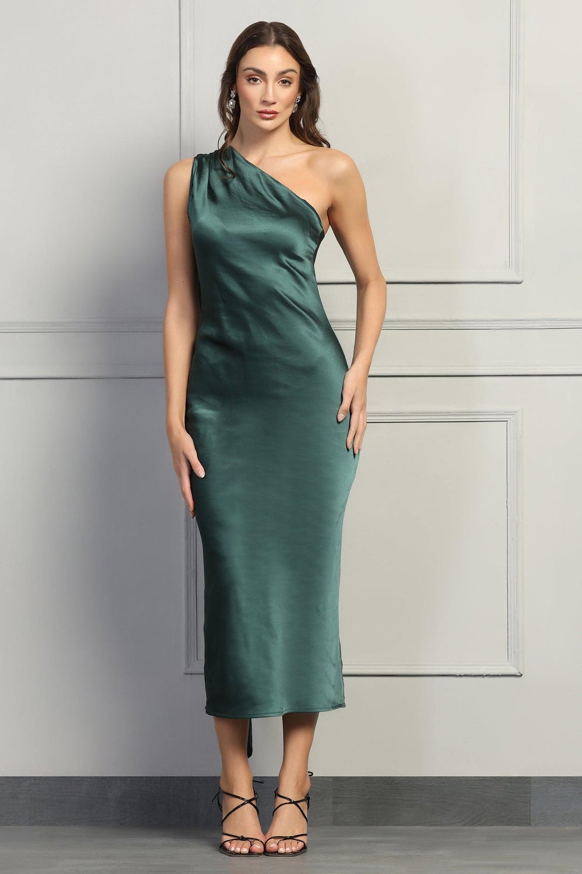 Dreamy Drapes Satin Dress - Forest Green - Starin
