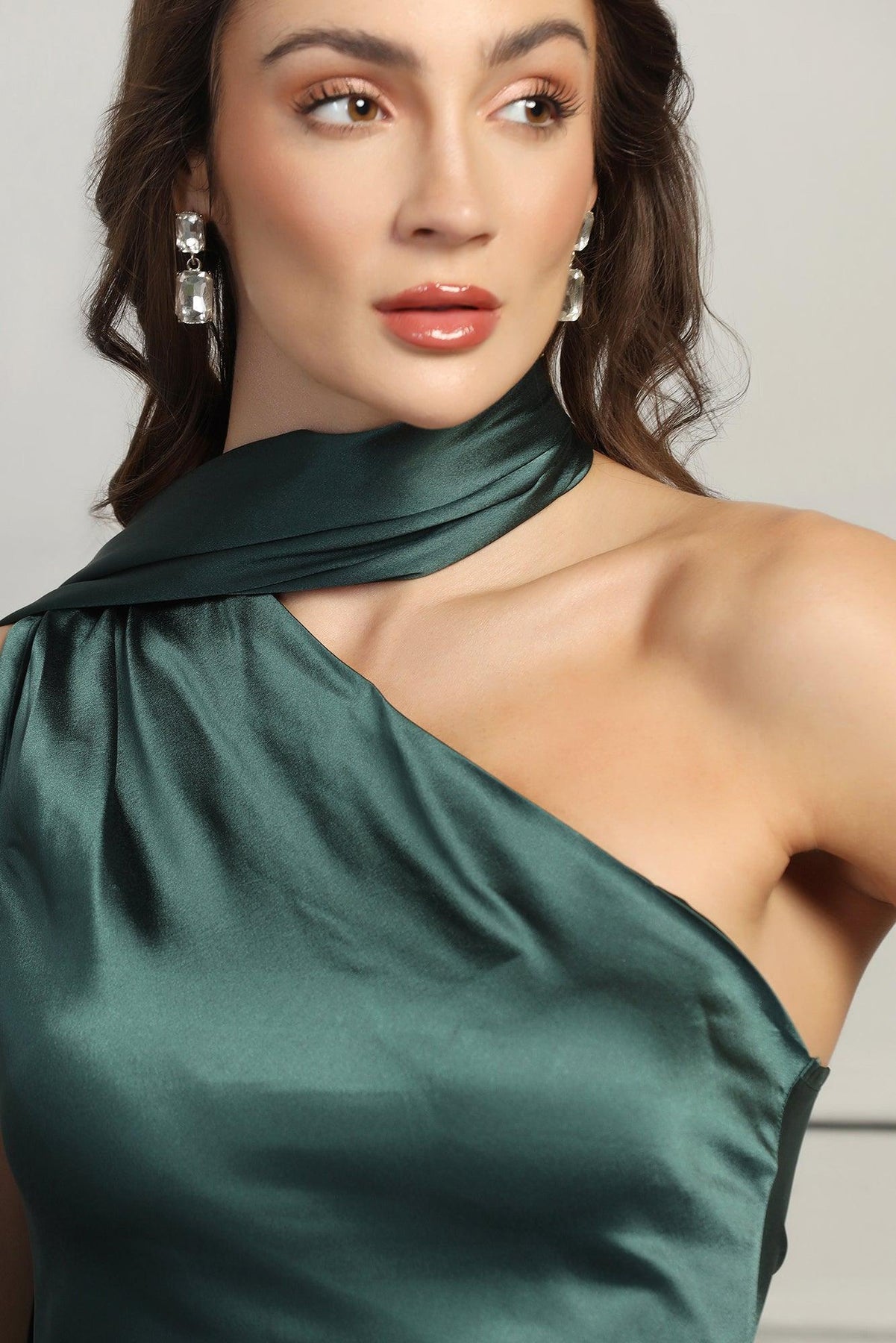 Dreamy Drapes Satin Dress - Forest Green - Starin