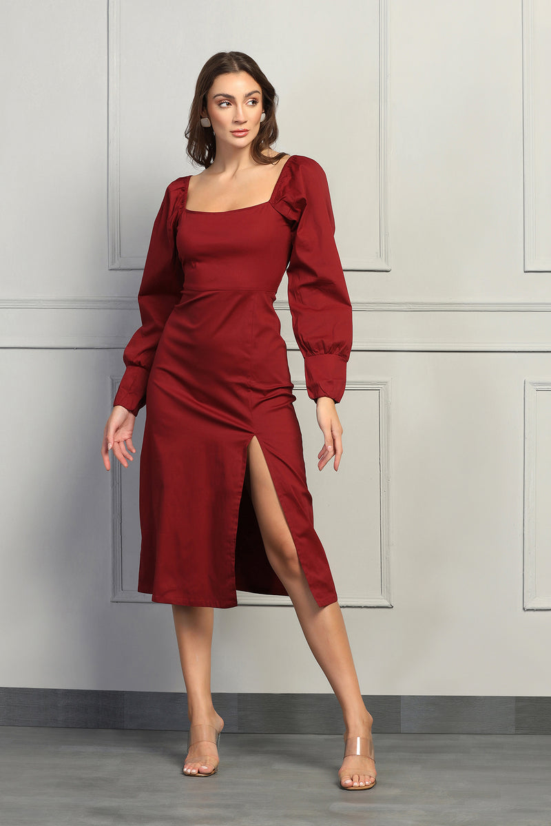 French Style Dress - Maroon - Starin