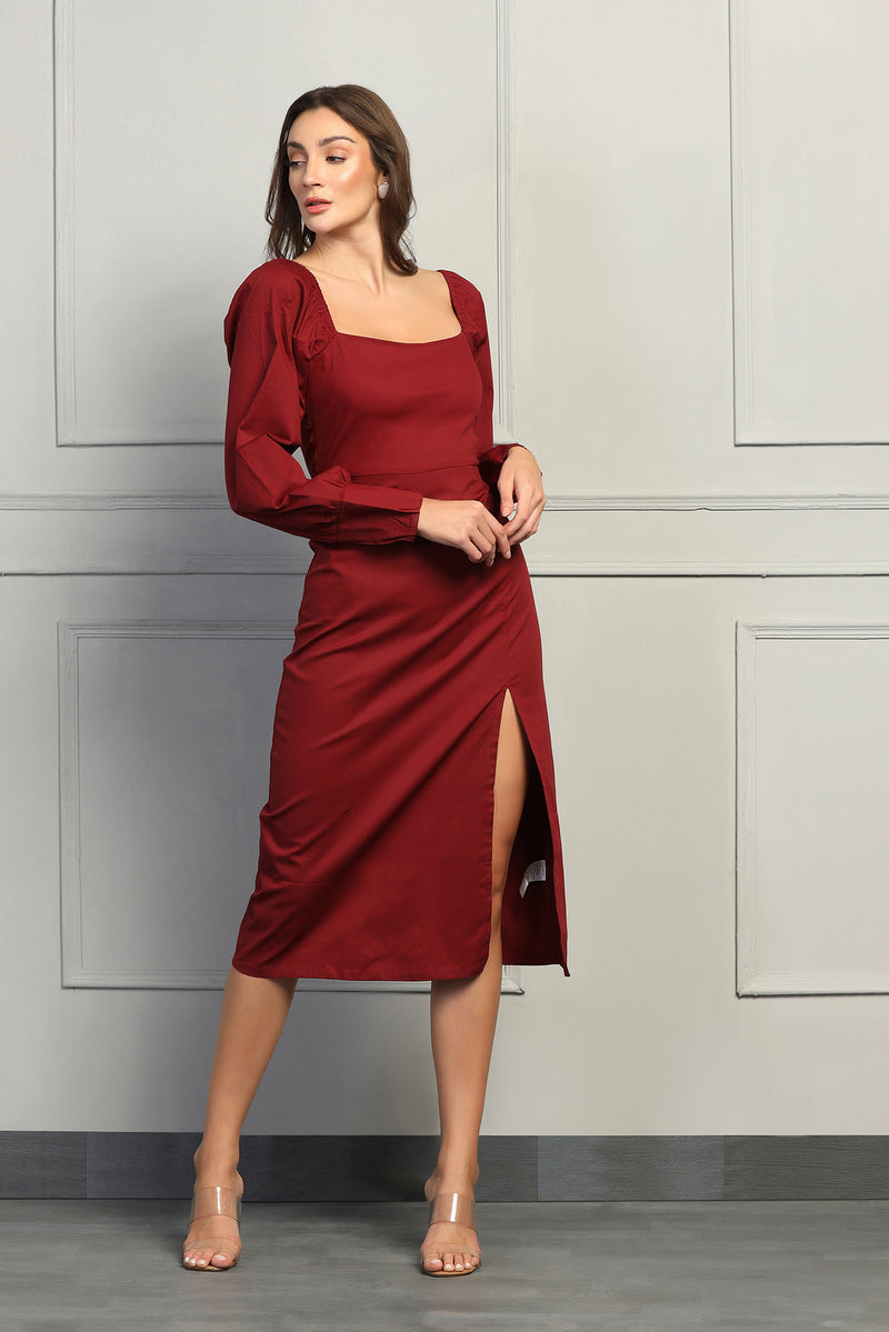 French Style Dress - Maroon - Starin