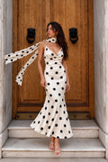 Polka Dot Draped Maxi Dress