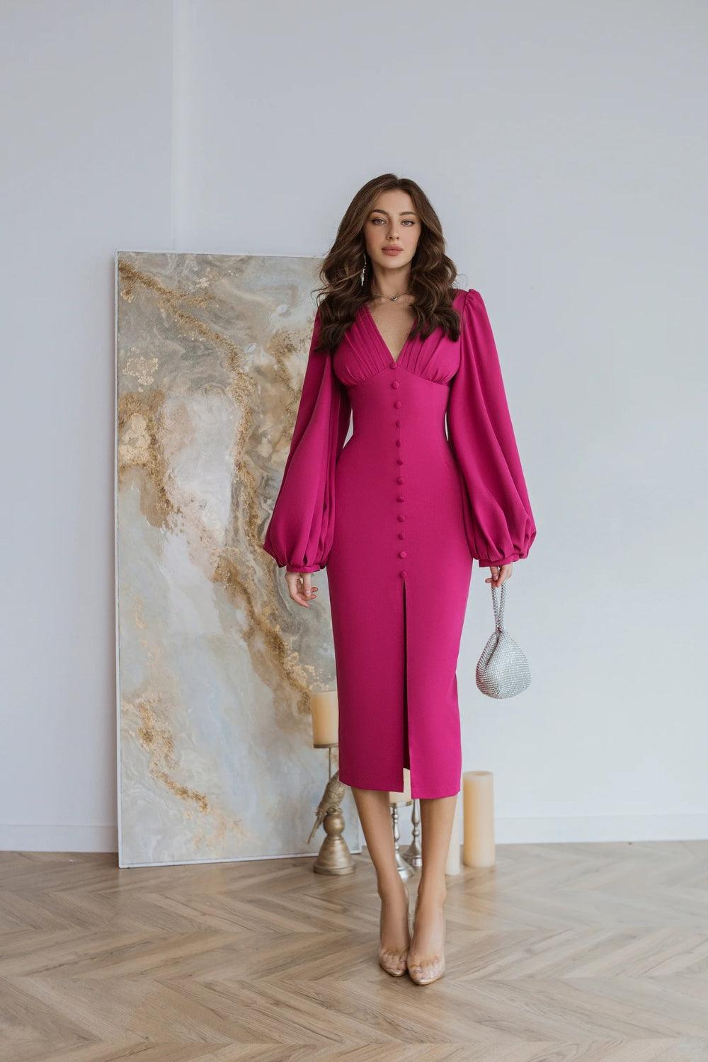 hot pink long sleeve midi dress ASOS Woman Long Sleeve Midi Dress Hot Pink Sz 16 NWT