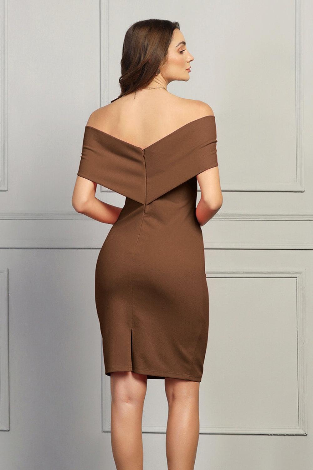 Bardot Bow Detail Midi Dress in Brown - Main Image
