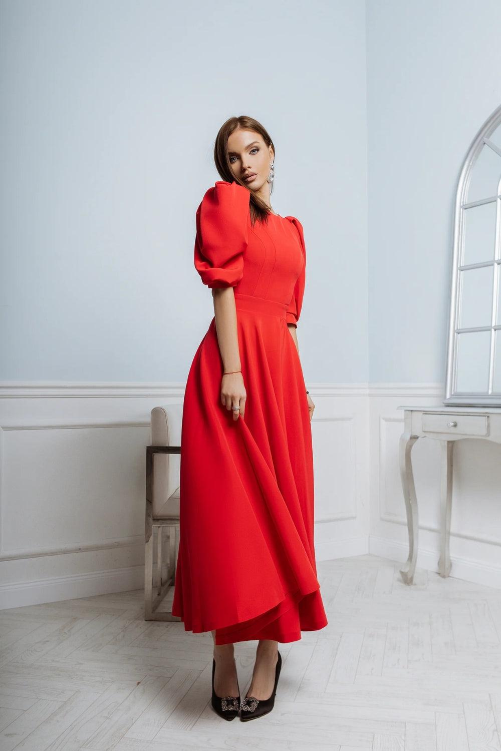 Vivienne - Puff Sleeve Backless Dress in Red  Starin