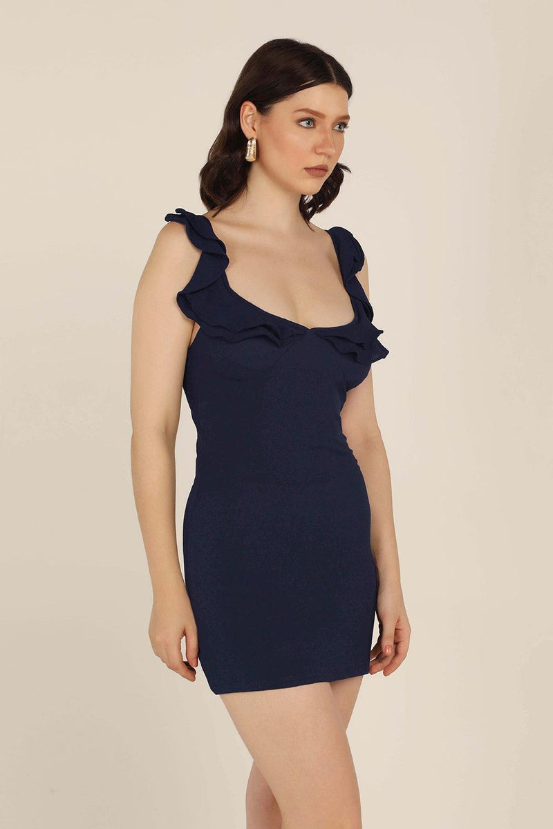 Ruffle Mini Dress - Navy Blue - STARIN