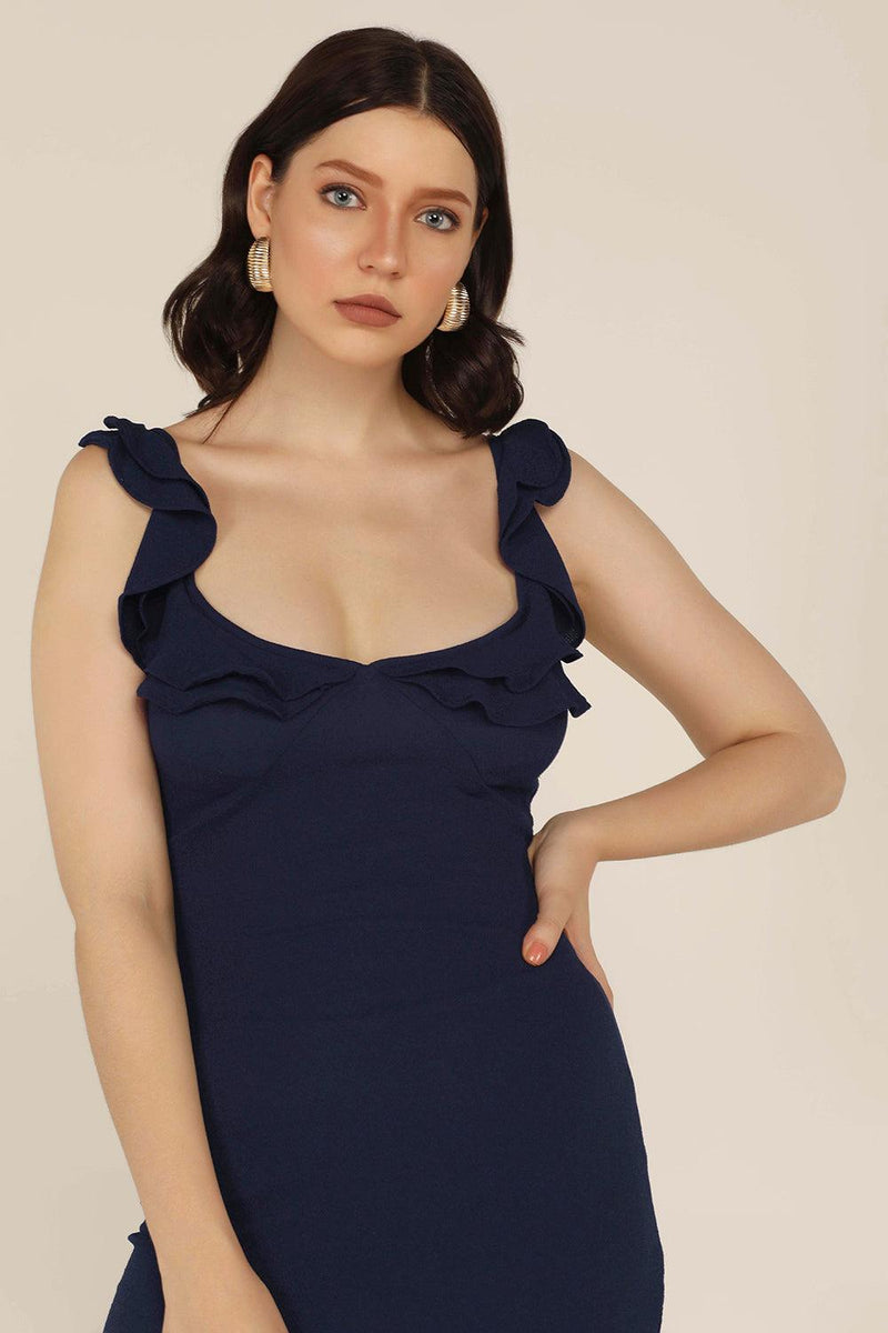 Ruffle Mini Dress - Navy Blue - STARIN