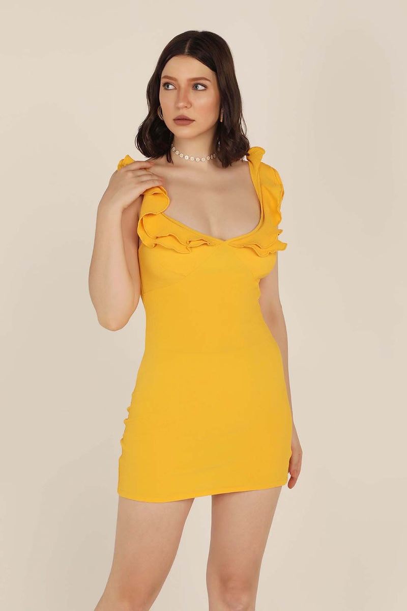 Ruffle Mini Dress - Yellow - STARIN