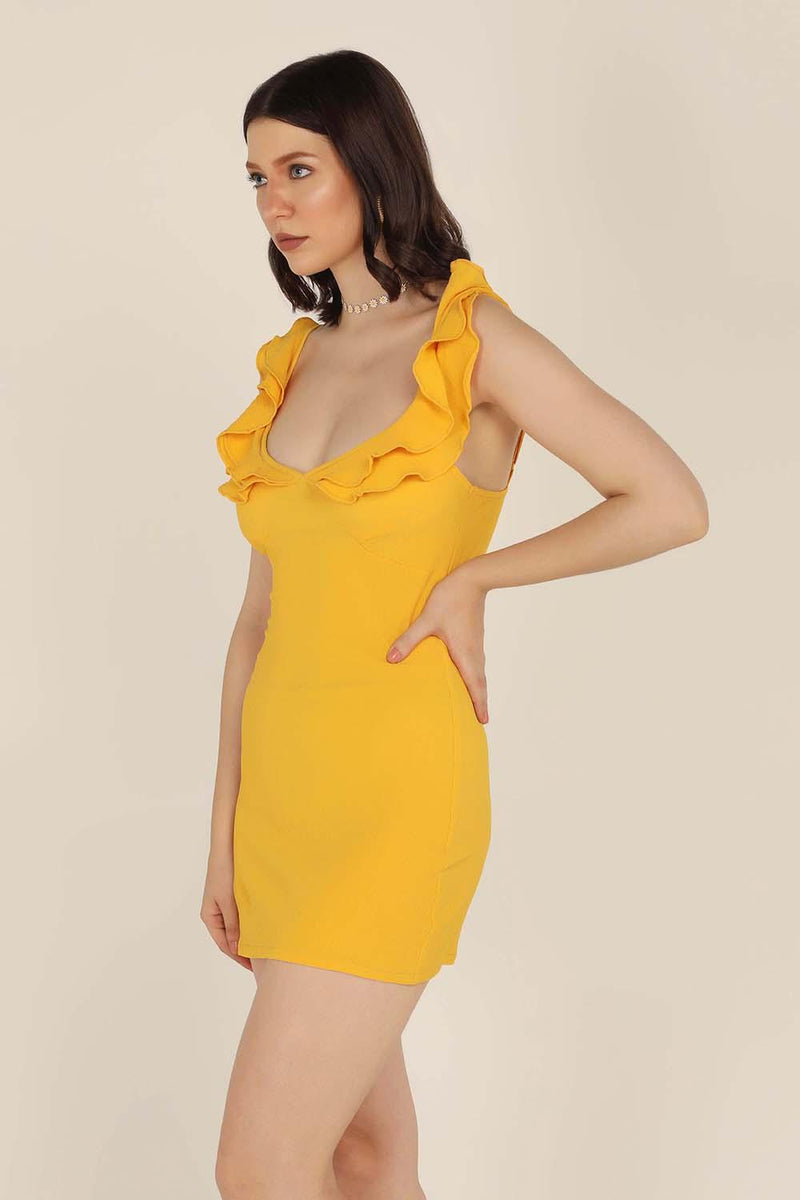 Ruffle Mini Dress - Yellow - STARIN