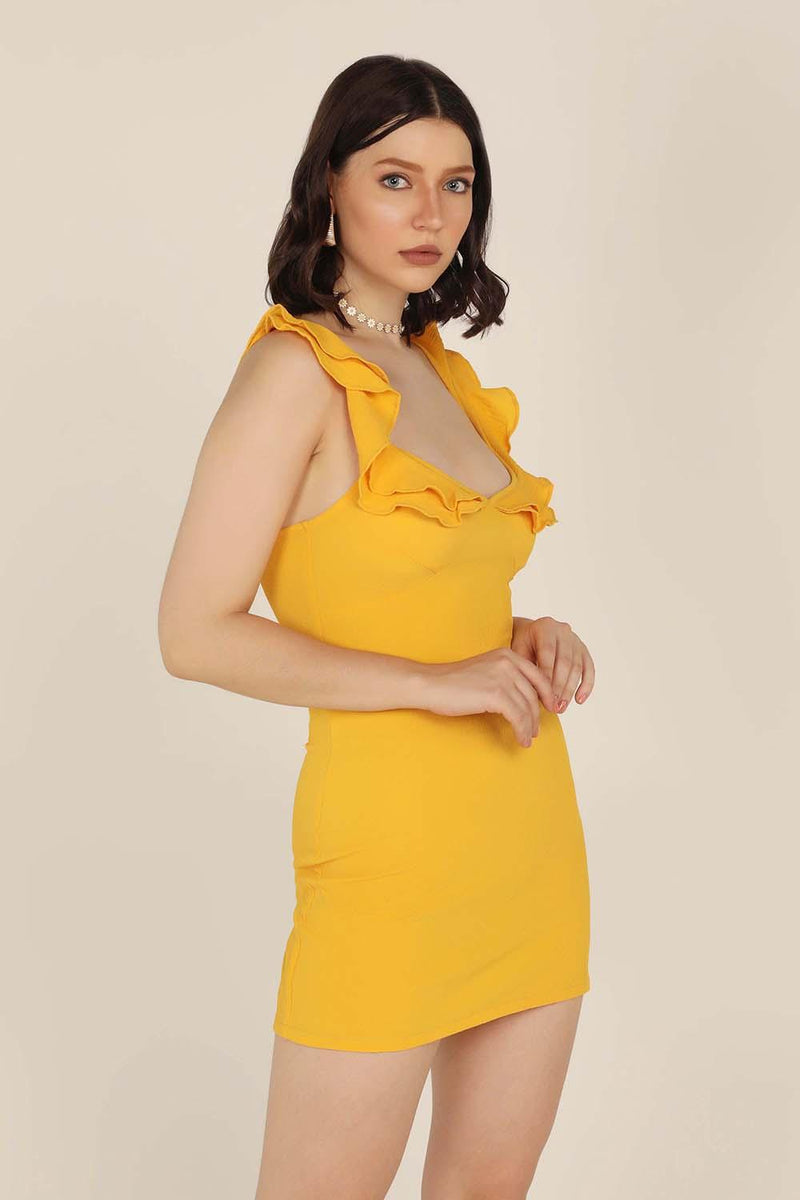 Ruffle Mini Dress - Yellow - STARIN