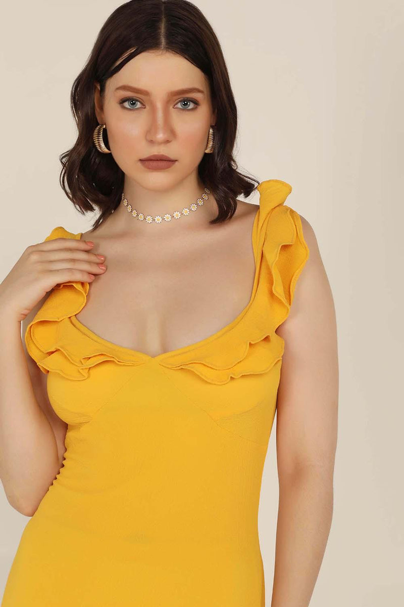 Ruffle Mini Dress - Yellow - STARIN