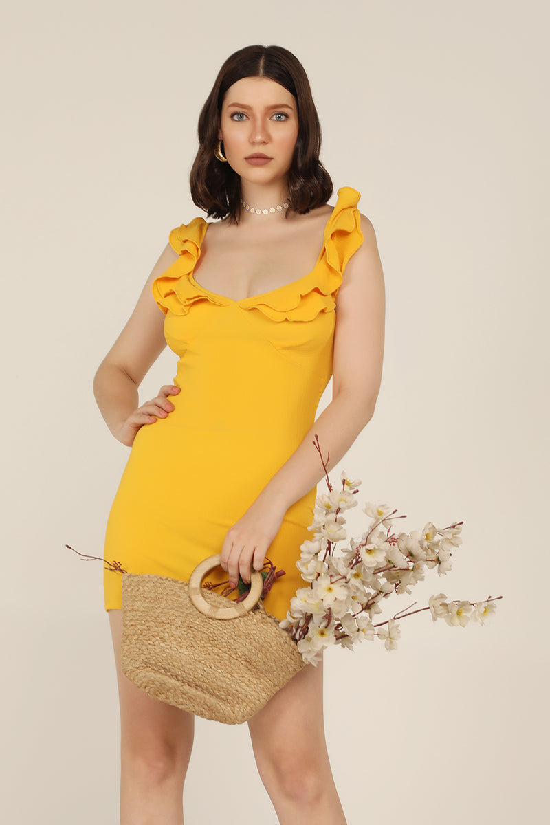 Ruffle Mini Dress - Yellow - STARIN