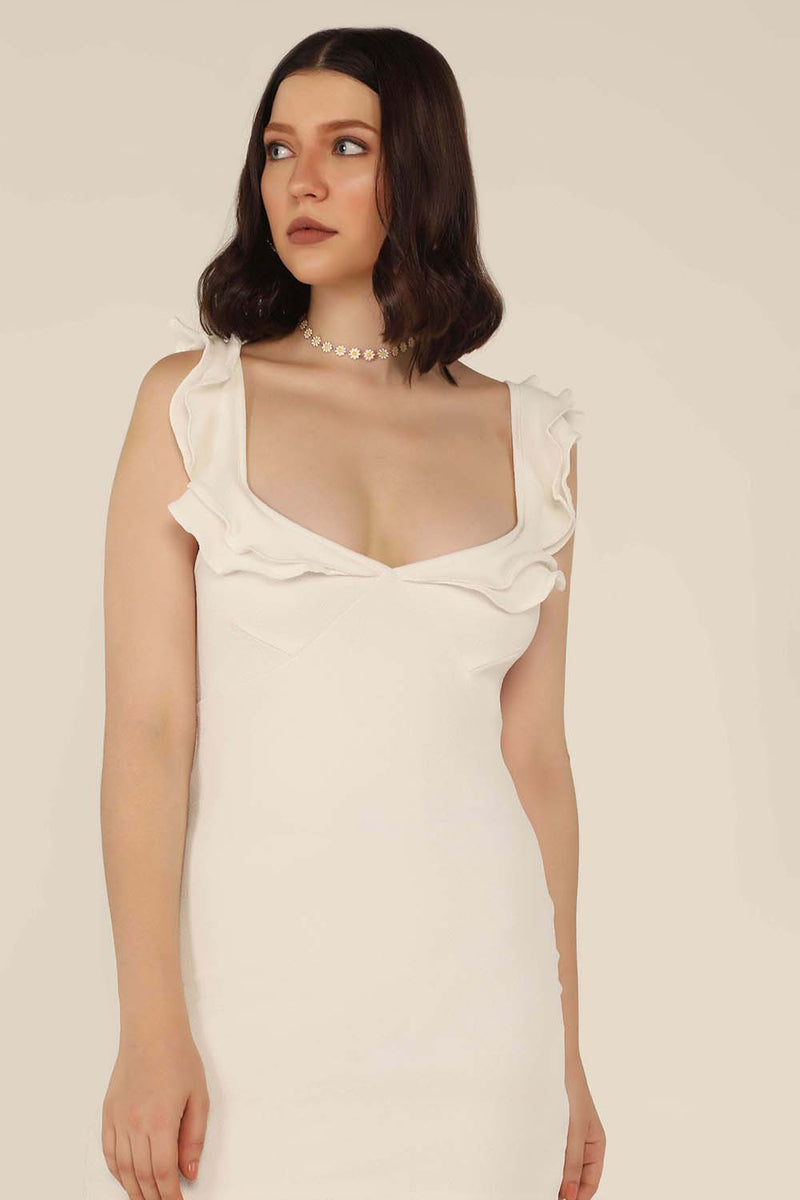 Ruffle Mini Dress - White - STARIN