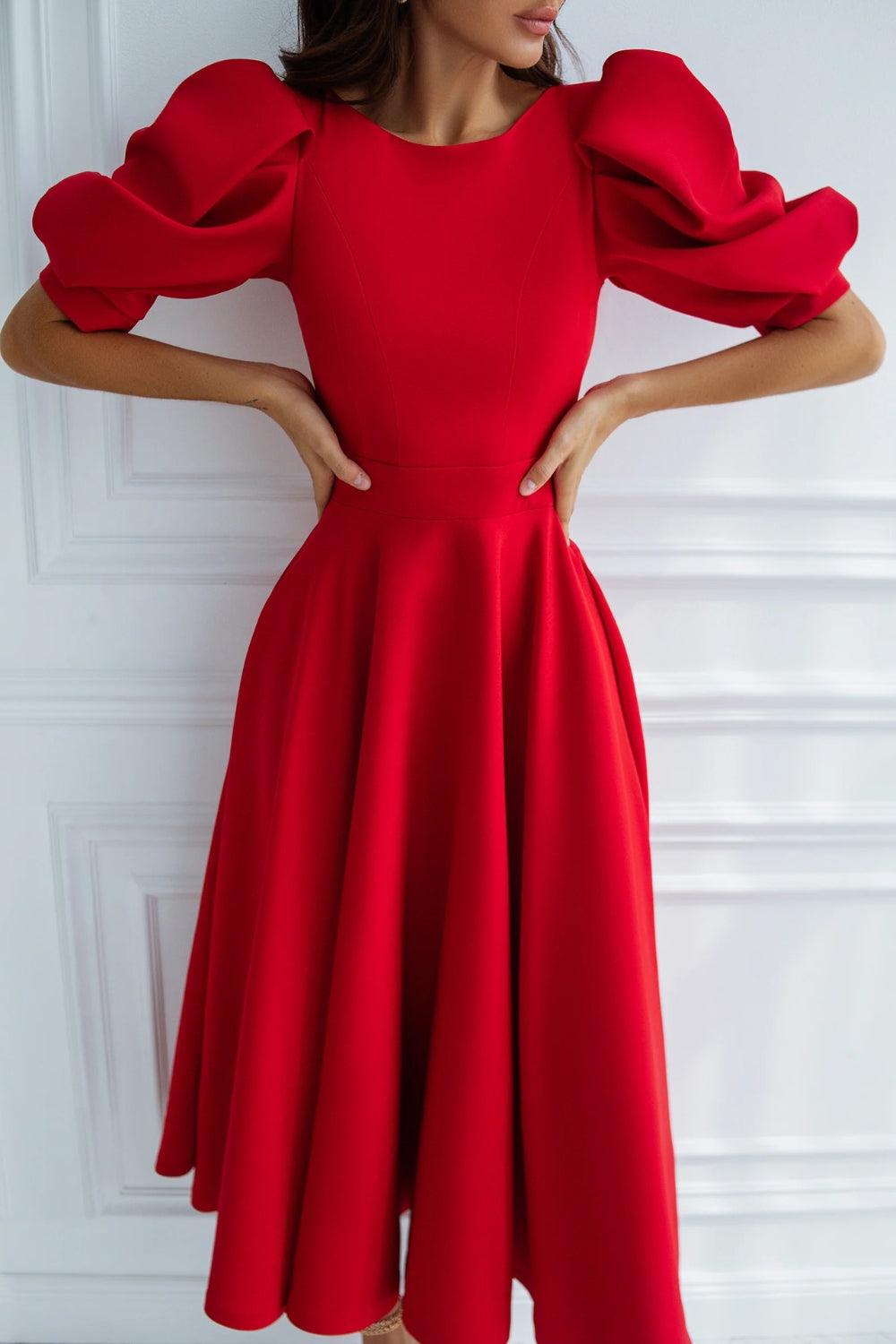 Vivienne - Puff Sleeve Backless Dress in Red Starin Vivienne - Puff Sleeve Backless Dress in Red Starin