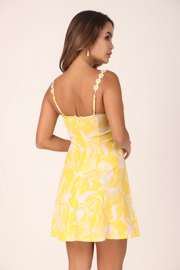 Floral Lace Cupped Dress - Yellow - Starin