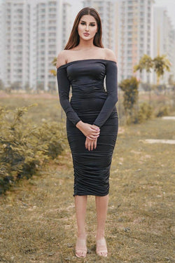 Ruched Dress-Black - Starin