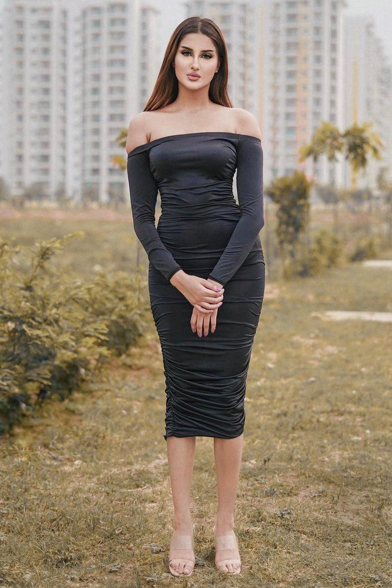 Ruched Dress-Black - Starin