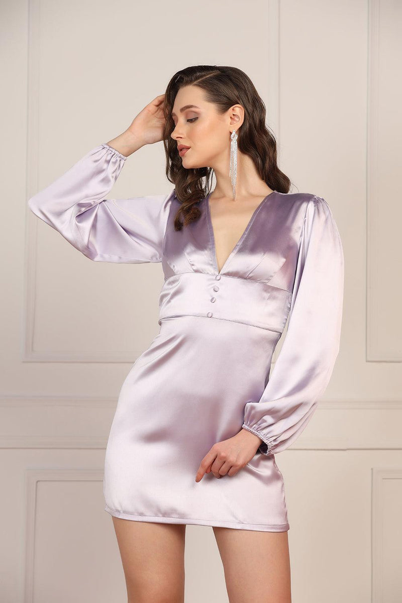 Bishop Sleeve Satin Cocktail Dress: Lavender - Starin