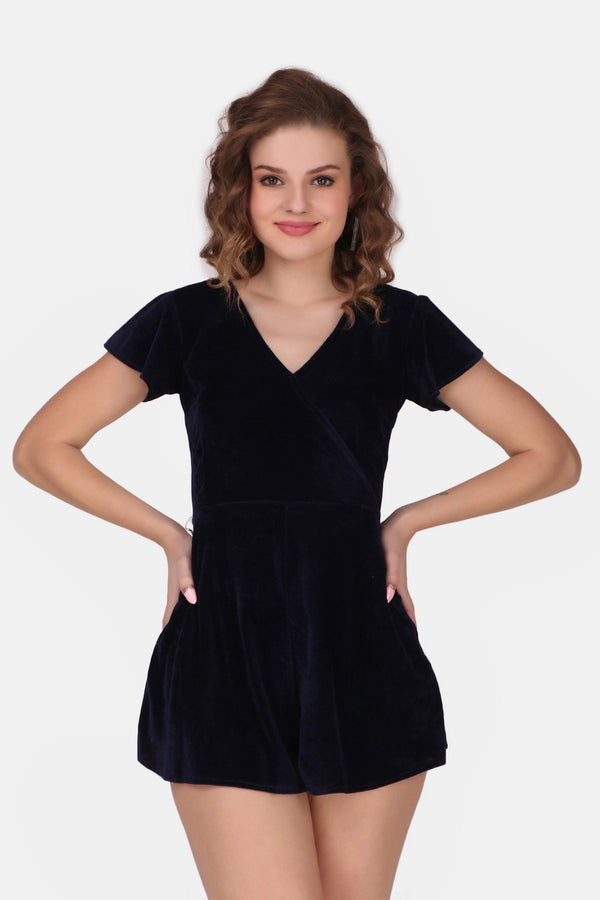 Velvet Playsuit - Navy Blue - STARIN