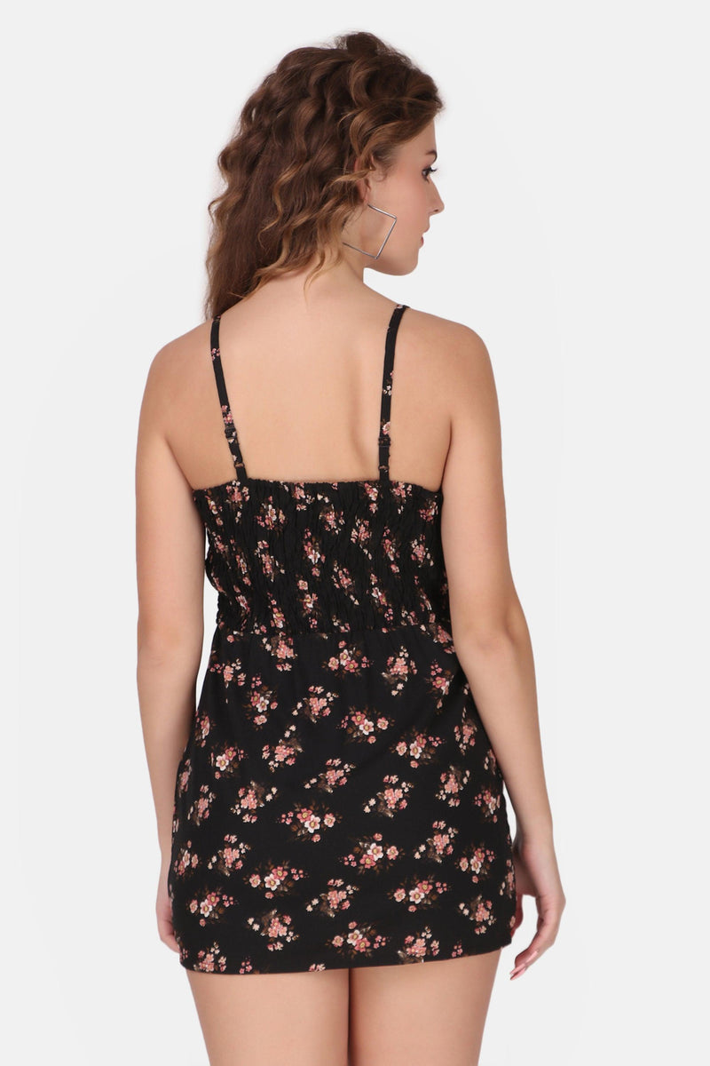 Floral Mini Dress - Black - Starin
