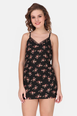 Floral Mini Dress - Black - Starin