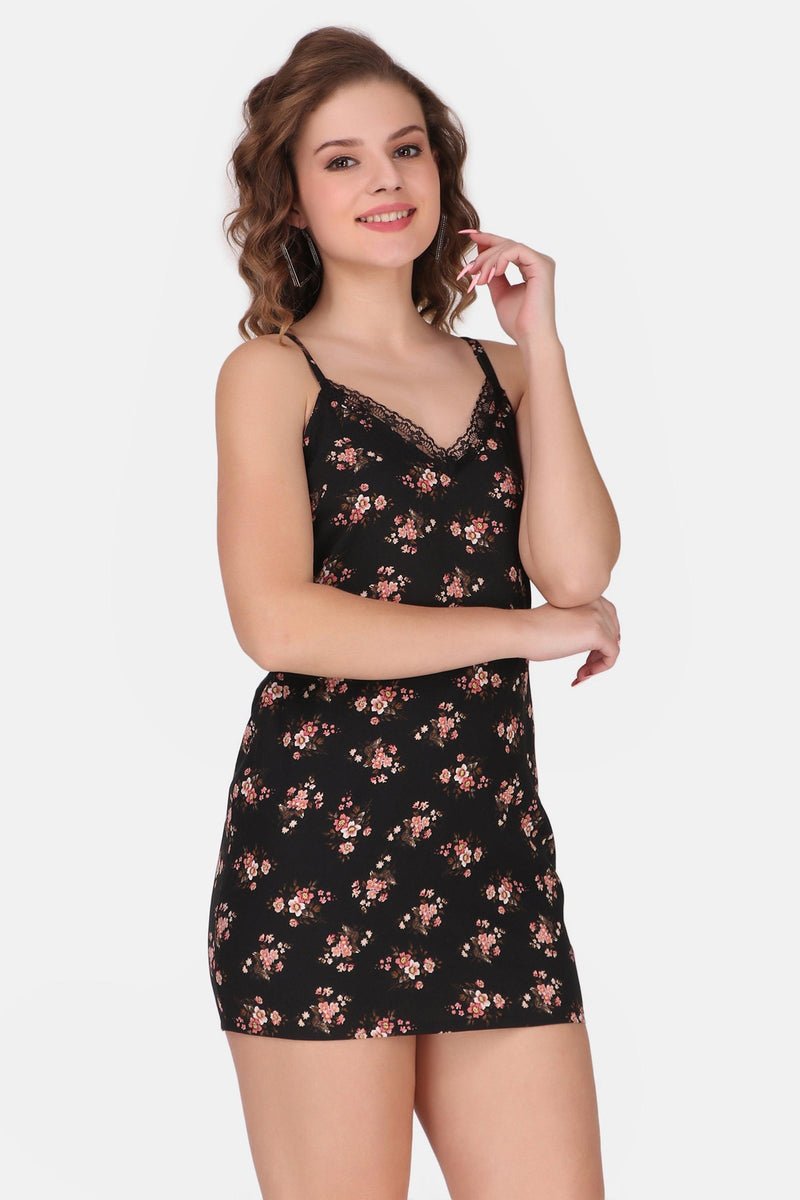 Floral Mini Dress - Black - Starin