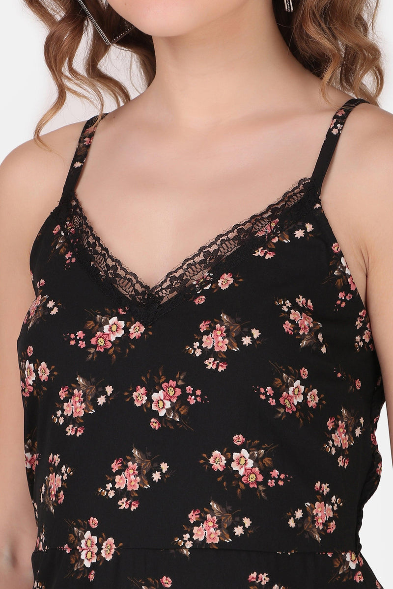 Floral Mini Dress - Black - Starin
