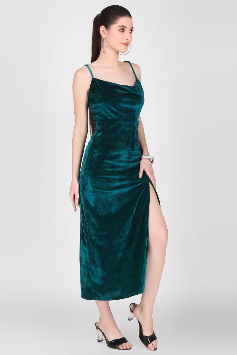 Cowl Neck Velvet Dress - STARIN