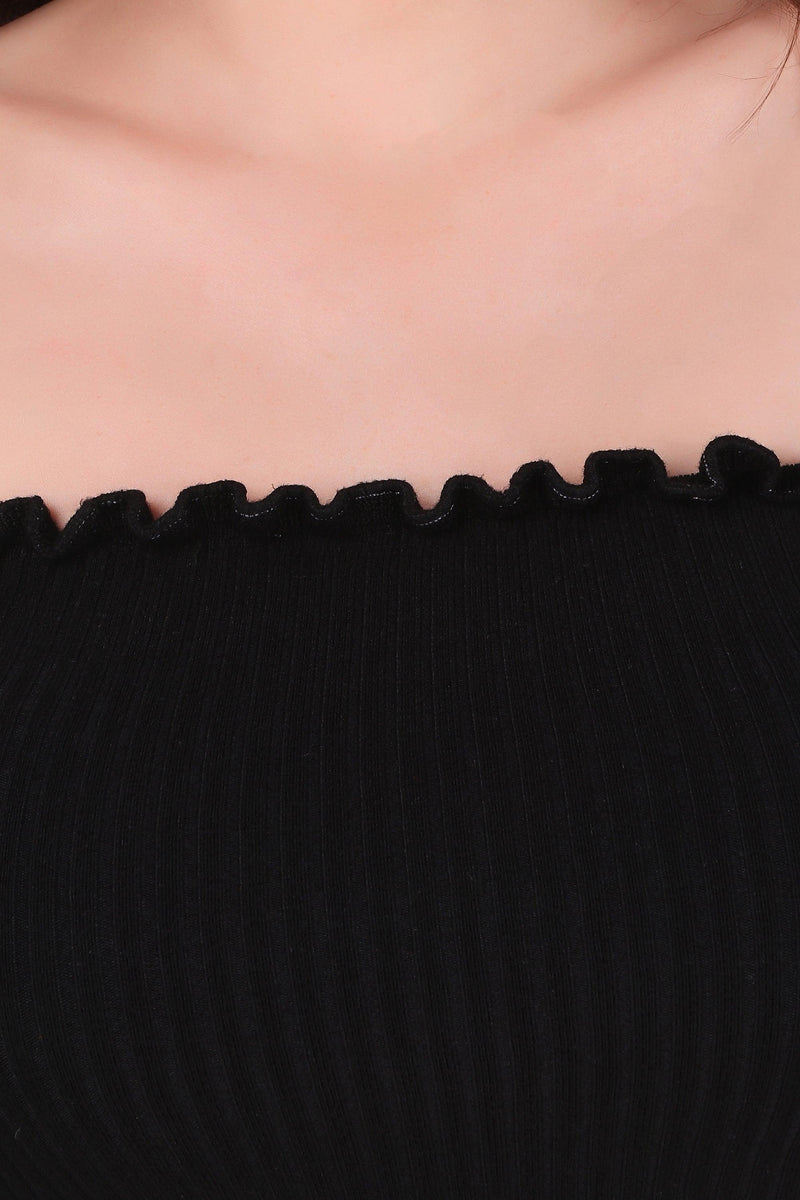 Off Shoulder Knit Top - Black - STARIN