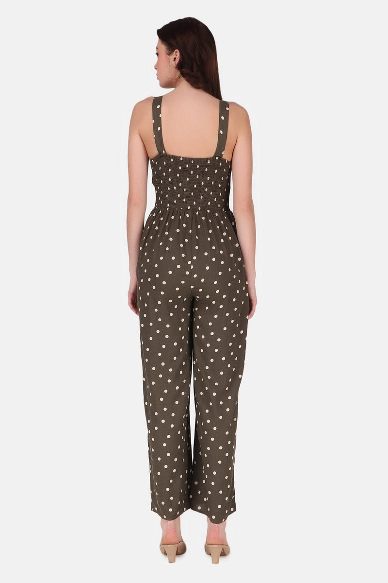 Polka Dot Jumpsuit - Olive Green - Starin.in