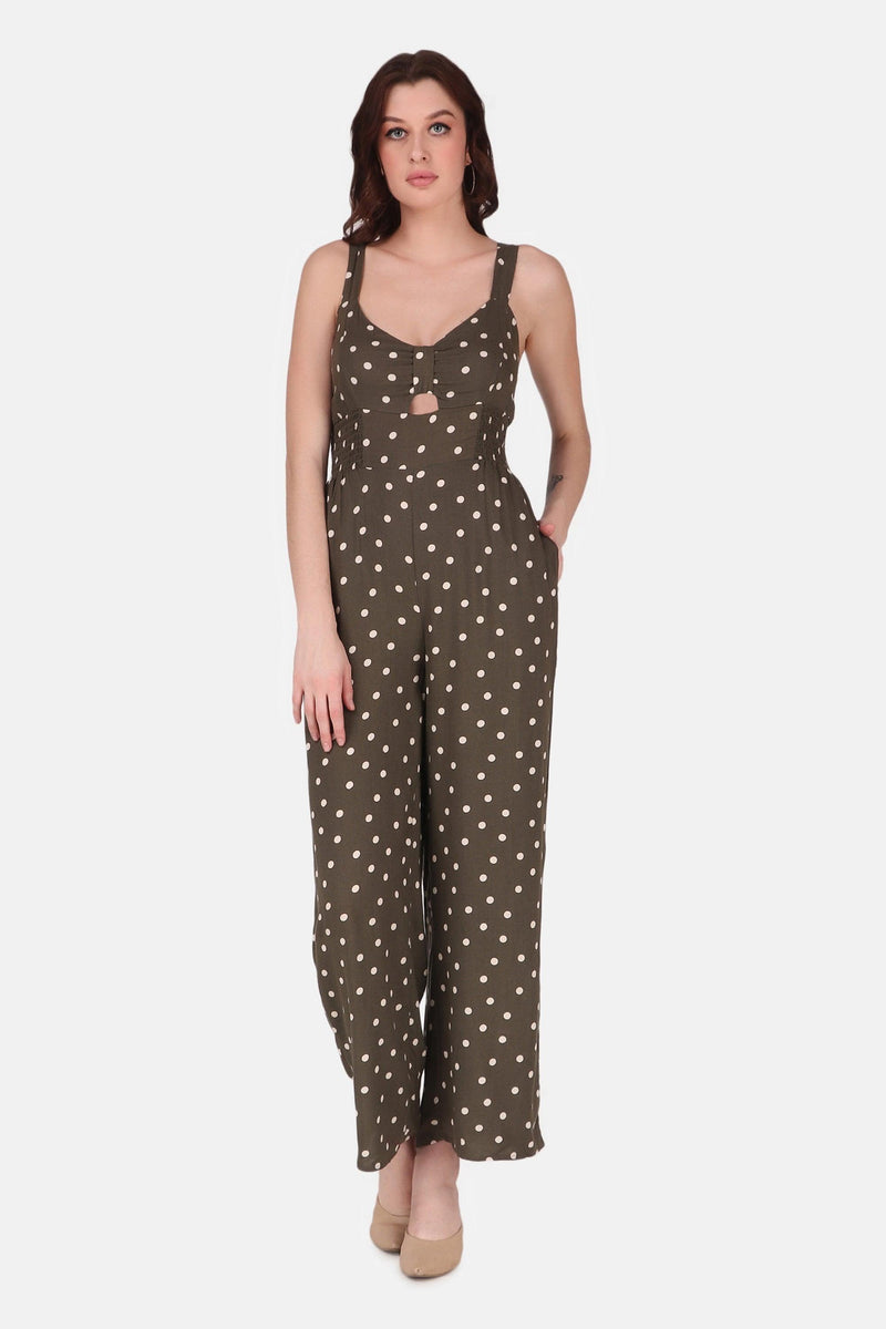 Polka Dot Jumpsuit - Olive Green - Starin.in