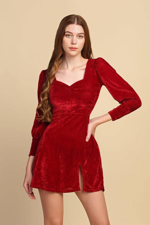 Red A-line Velvet Dress - STARIN