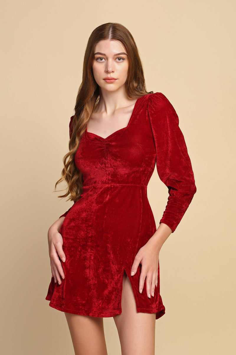 Red A-line Velvet Dress - STARIN