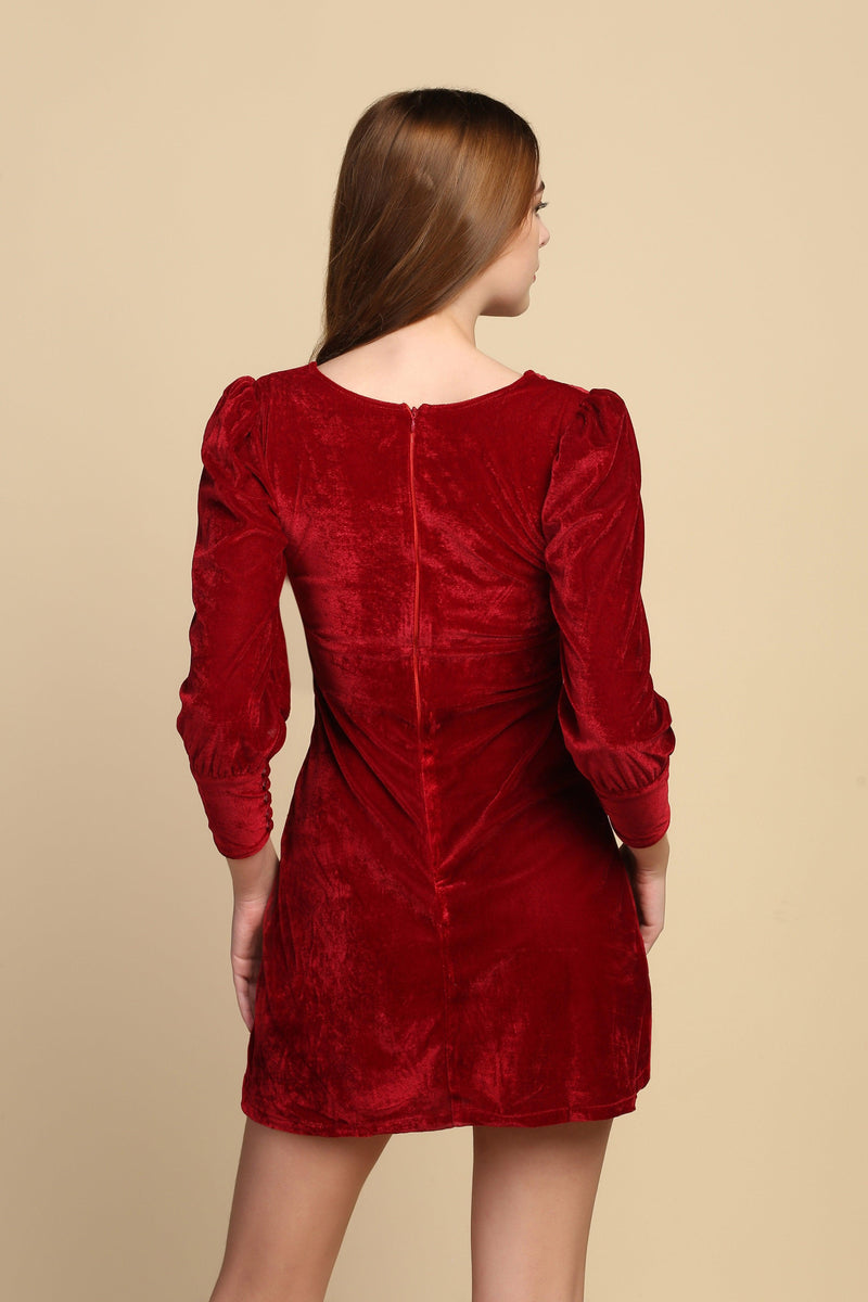 Red A-line Velvet Dress - STARIN