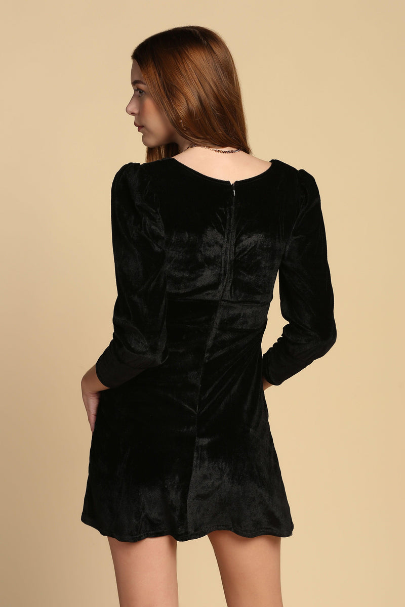 Black A-line Velvet Dress - STARIN