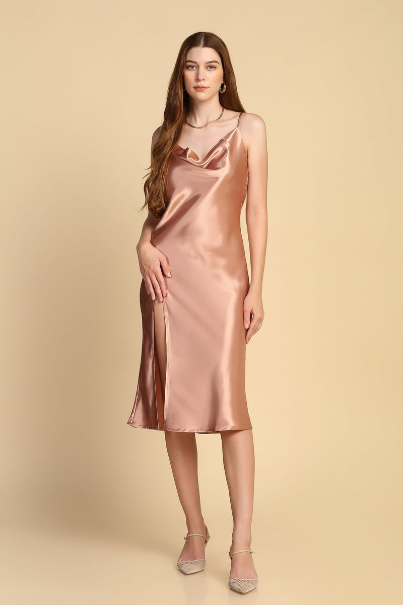 Cowl Neck Satin Dress - STARIN