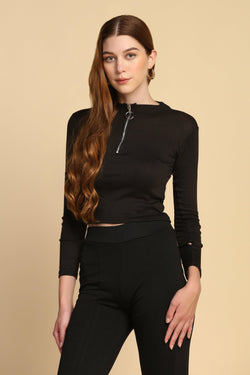 Zip Front Rib Top - Black - STARIN