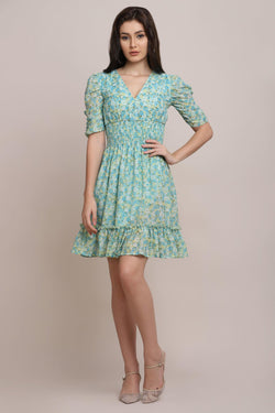 Floral Skater Dress - Sea Green - Starin