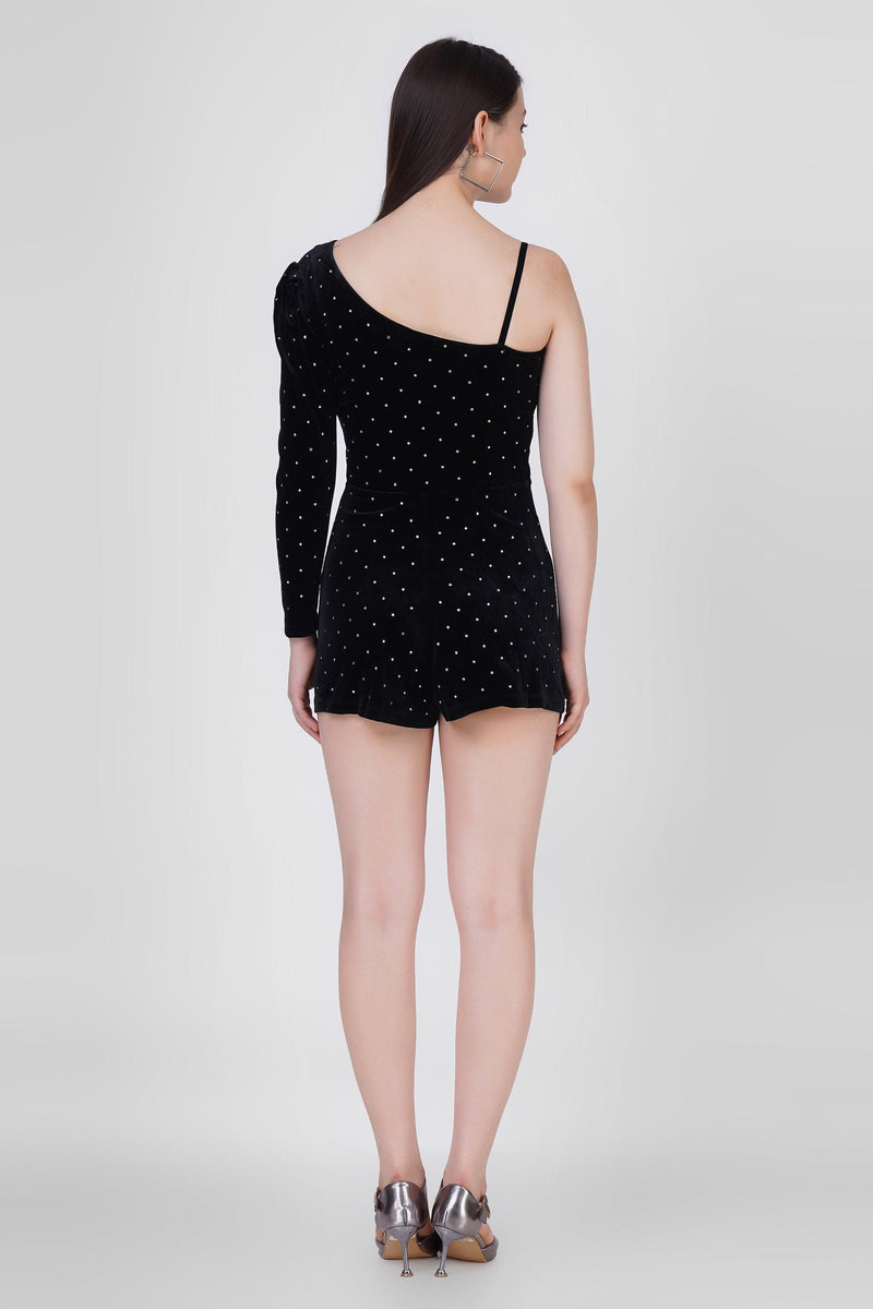 Velvet Stud Playsuit: Black - Starin