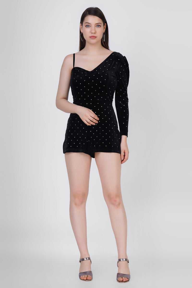 Velvet Stud Playsuit: Black - Starin