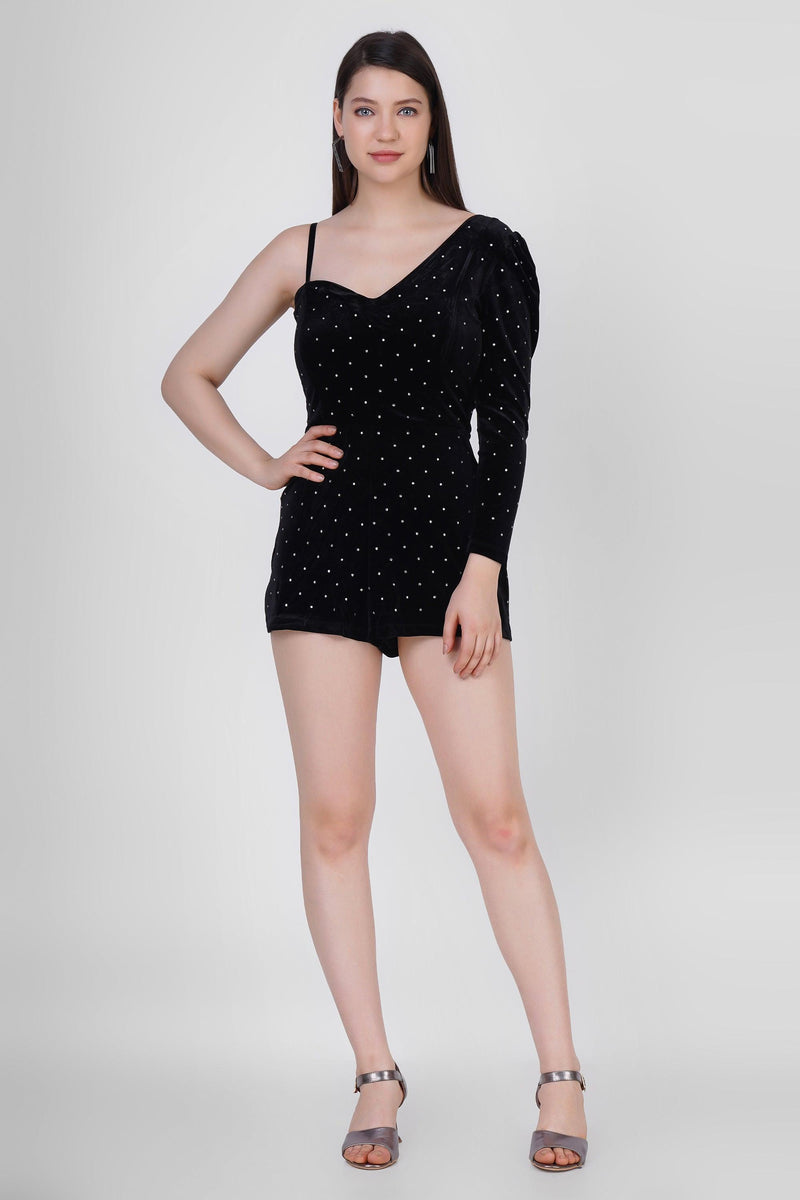 Velvet Stud Playsuit: Black - Starin