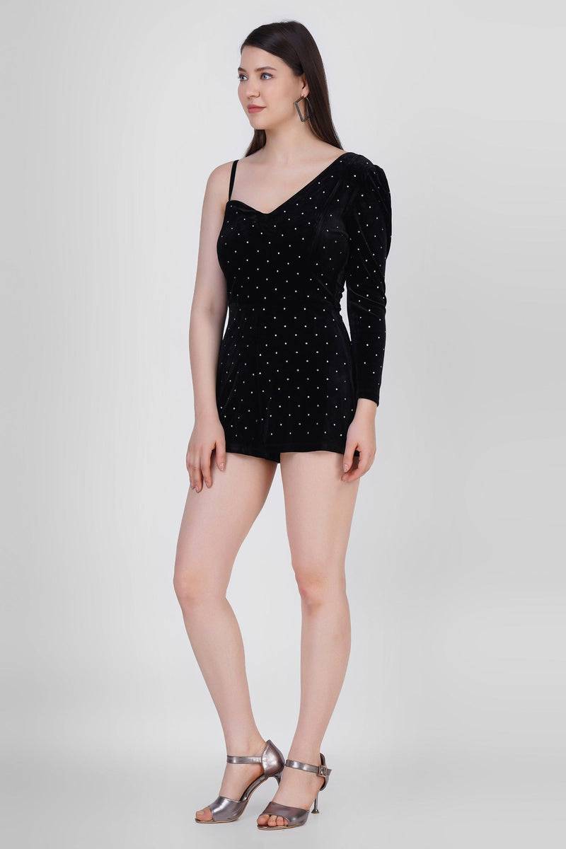 Velvet Stud Playsuit: Black - Starin