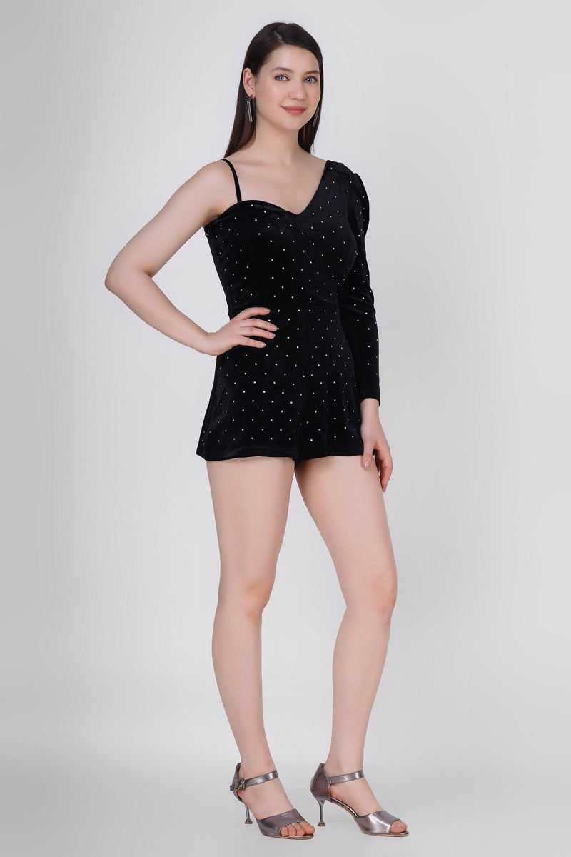 Velvet Stud Playsuit: Black - Starin