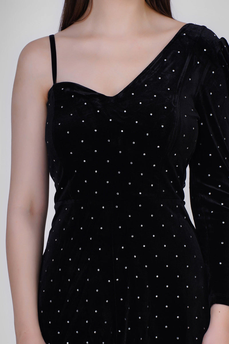 Velvet Stud Playsuit: Black - Starin