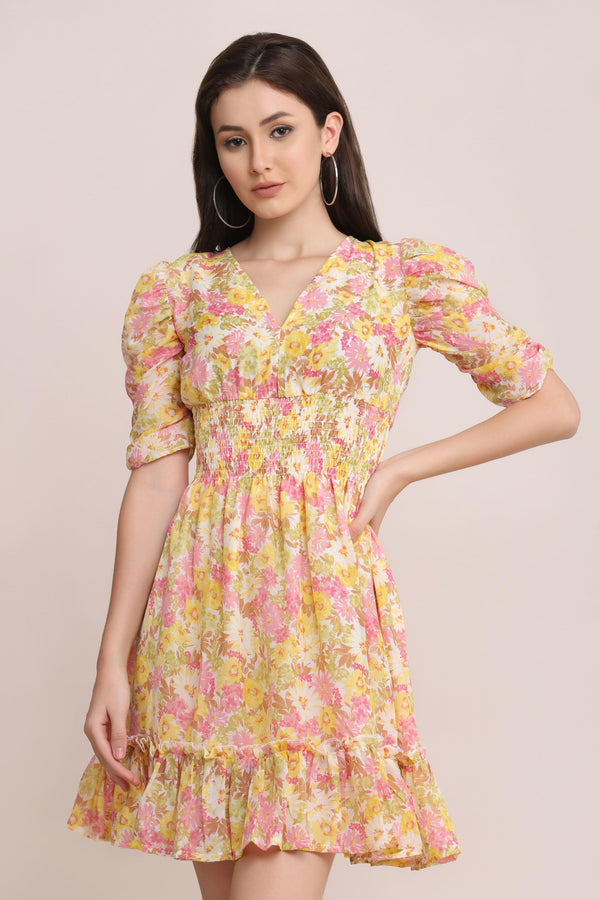 Floral Skater Dress - Lemon & Pink - Starin