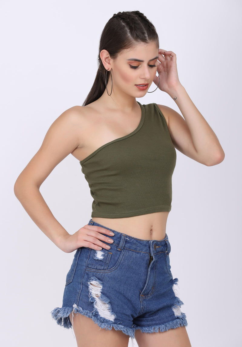 Olive One Shoulder Top - STARIN