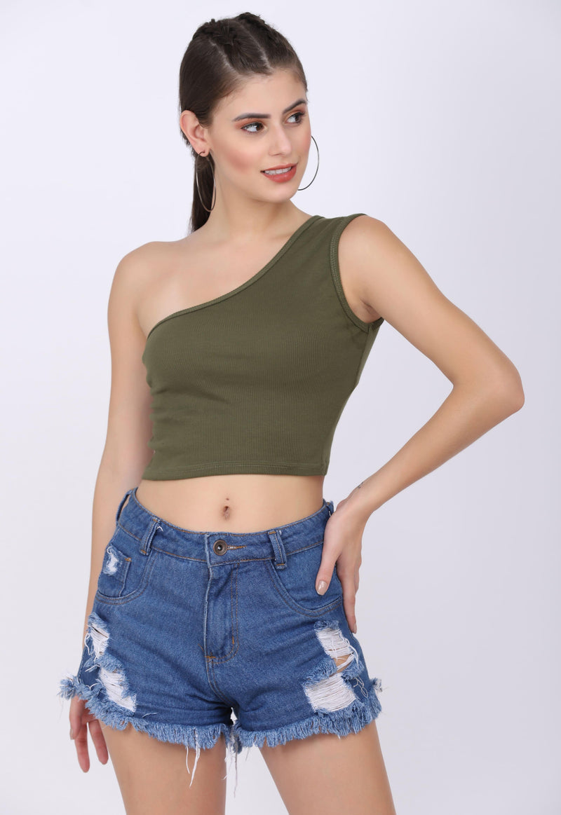 Olive One Shoulder Top - STARIN