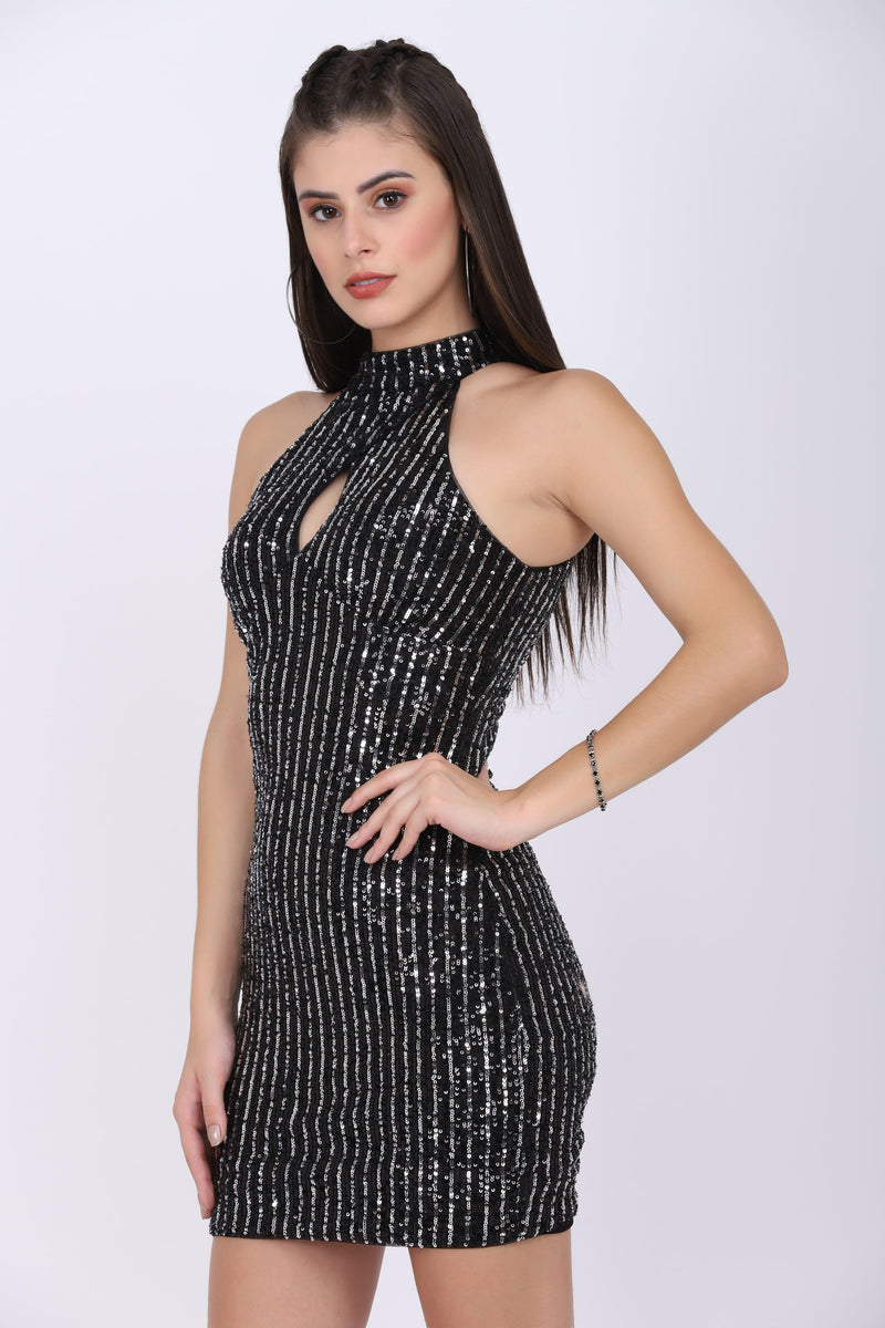 Black Sequinned Cocktail Dress - Starin