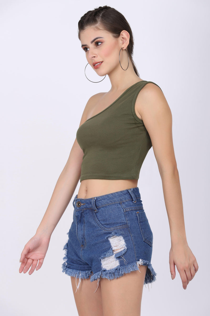 Olive One Shoulder Top - STARIN